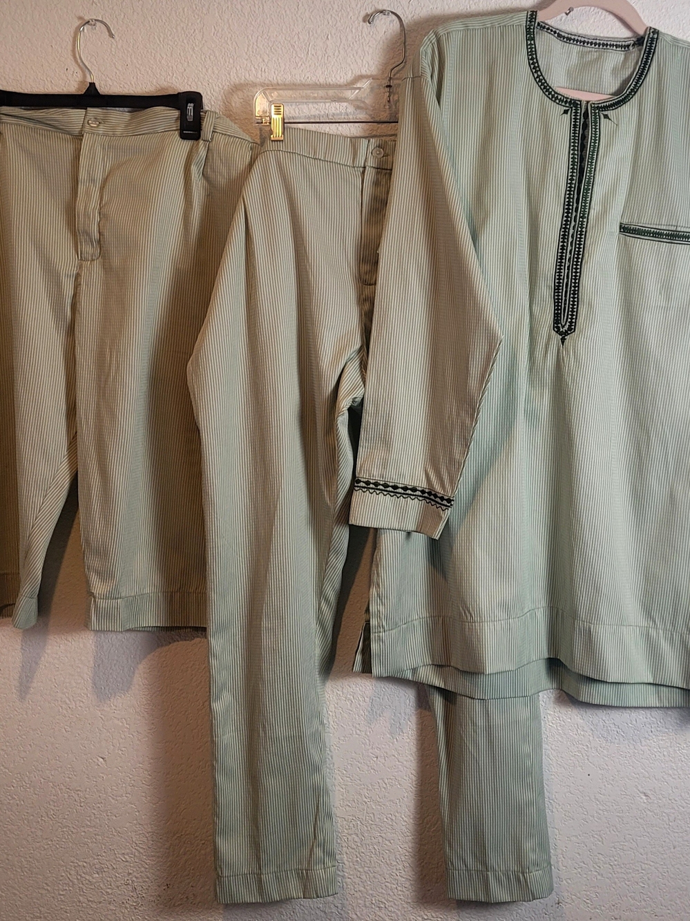 African Men’s Clothing 3 Piece Set Dashiki Shirt & Pants Size 1XL Handmade Green